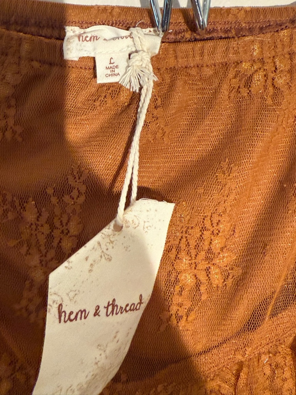 Hem & Thread Asymmetrical Ruffle Lace Skirt in Rust Brown - Picture 2 of 3